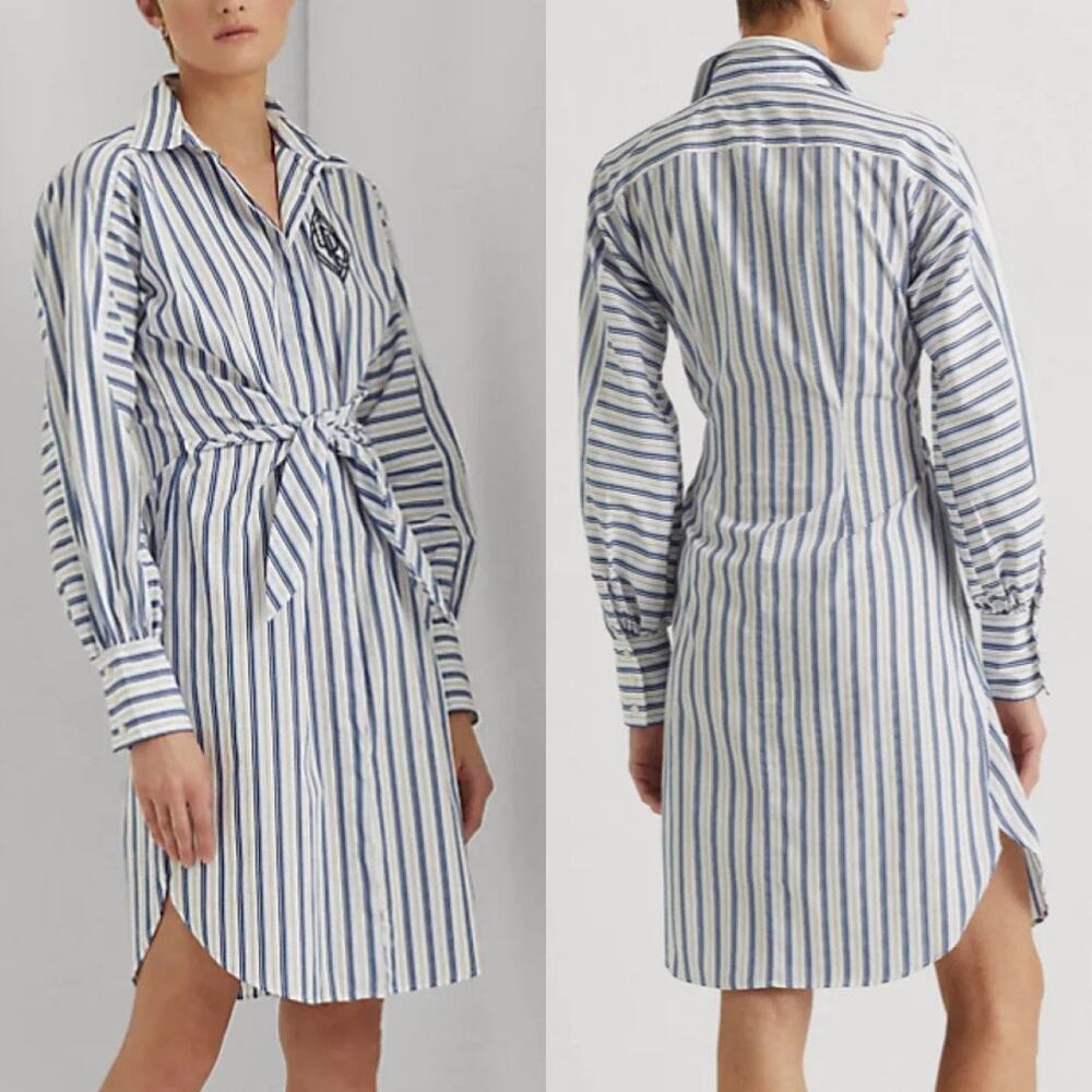 Lauren Ralph Lauren Black Label Striped Cotton Broadcloth Wrap Shirtdress (Sz 6)